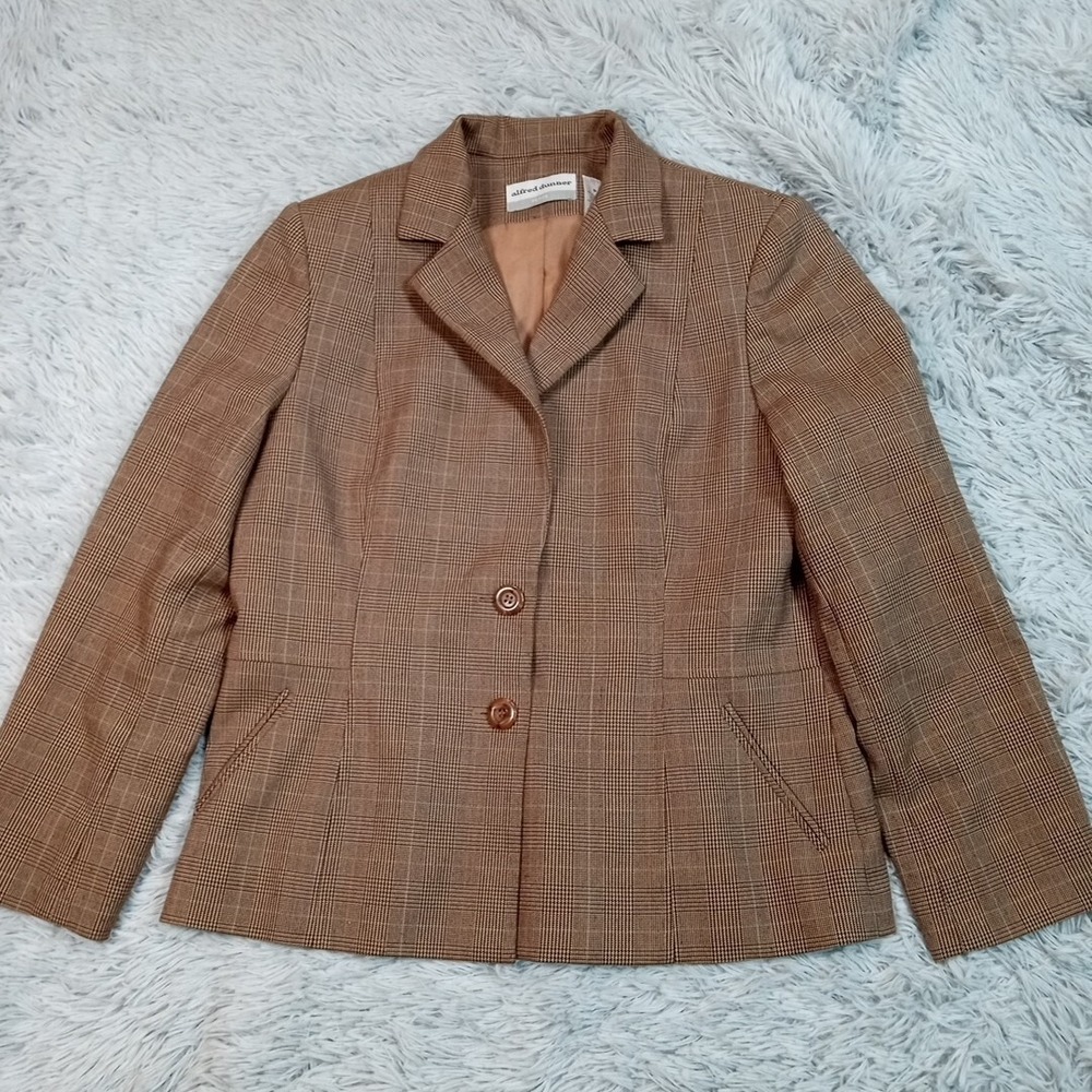 Vintage Alfred Dunner Jacket Womens Blazer Suit Brown 8 Petite Lined Career